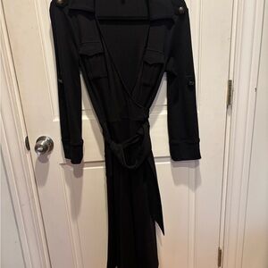 Black Long Sleeve Wrap Dress with Belt
